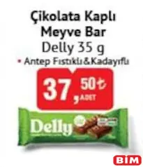 DELLY ÇİKOLATA KAPLI MEYVE BAR ANTEP FISTIKLI & KADAYIFLI 35 G fiyat ve kampanya bilgisi